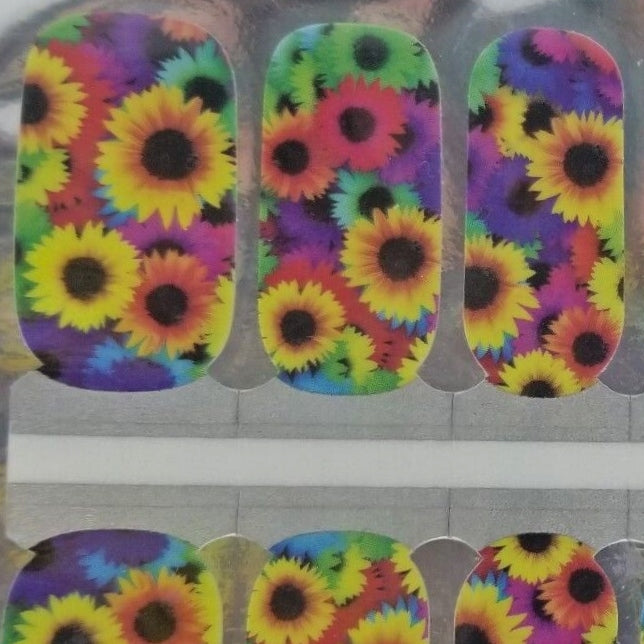 Rainbow Sunflower nail polish wraps strips