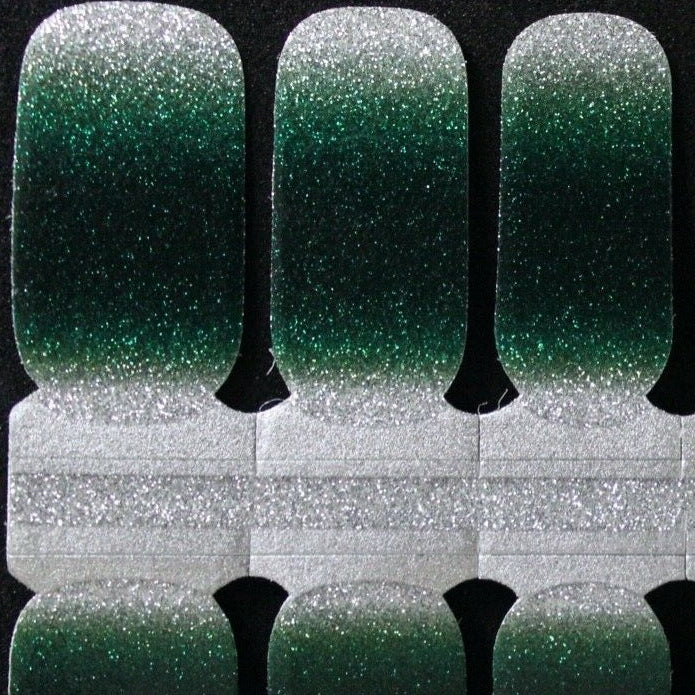 Green and Silver Ombre nail polish wraps strips