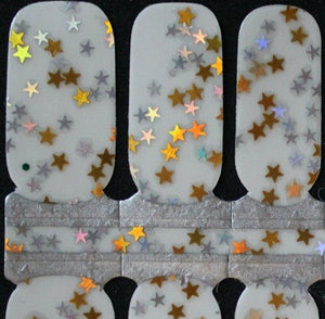 Holo Silver and Gold Stars Transparent Overlay Glitter Nail Polish Wraps Strips For Ladies and Girls