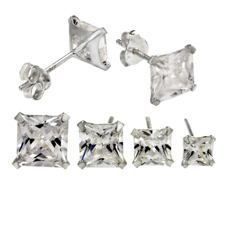 Womens princess cut diamond cz stud earrings