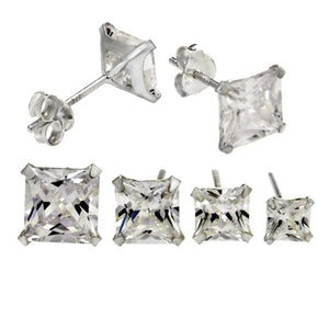 Womens princess cut diamond cz stud earrings