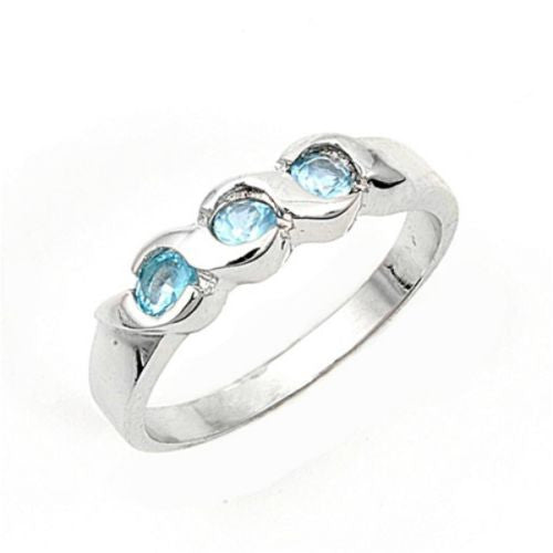 Sterling Silver Aquamarine Blue CZ Three Stone Ring Size 1 2 - Blades and Bling Sterling Silver Jewelry