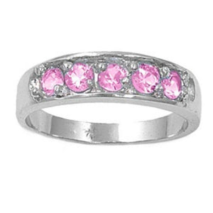 Womens and girls small pink CZ band ring