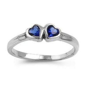 Sterling Silver Blue Sapphire CZ Twin Heart Ring Size 1-5 - Blades and Bling Sterling Silver Jewelry