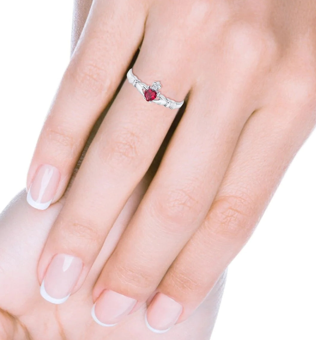 Tiny red ruby heart ring