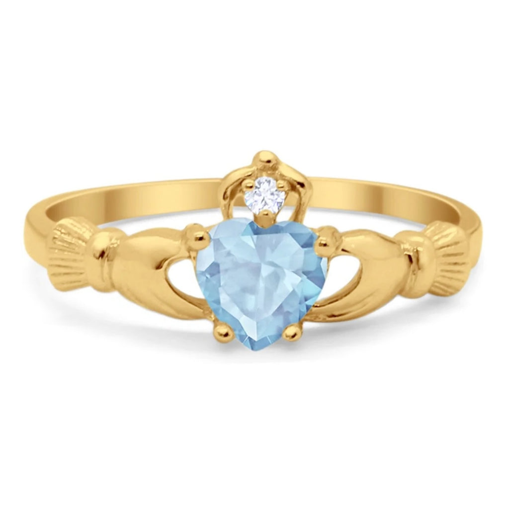 Yellow gold aquamarine heart ring