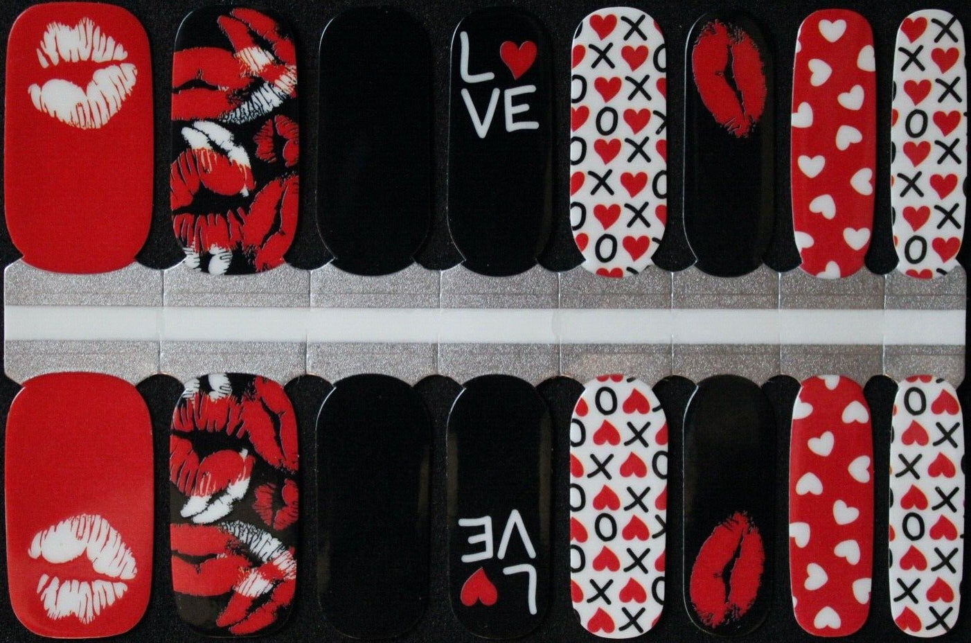 Black red and white lipstick kisses love and hearts nail polish wraps strips stickers