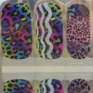 Lisa's 90s Rainbow Cheetah and Silver Holo Nail Polish Wraps Strips For Ladies and Girls