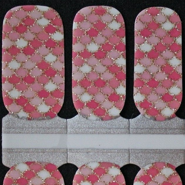 Mermaid pink and gold glitter nail polish wraps strips