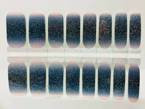 Navy Blue Black White Glitter Ombre Gradient Nail polish wrap strips
