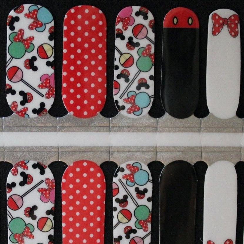 Mouse heads and candy nail polish wraps strips for ladies and girls