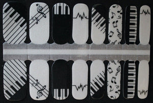 Piano keys musical notes black white nail polish wraps stickers