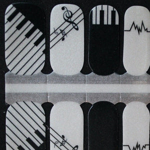 Black and white musical piano keys nail polish wraps strips