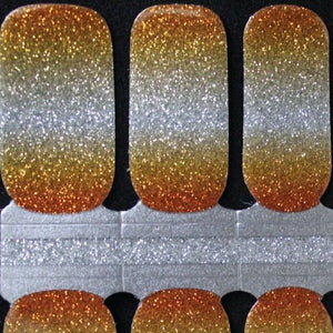 Orange Yellow and Silver Glitter Ombre Nail Polish Wraps Stickers
