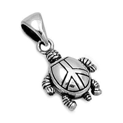 Sterling Silver Small Moving Turtle with Peace Symbol pendant - Blades and Bling Sterling Silver Jewelry