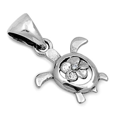 Sterling Silver Tiny Turtle with Flower Shell pendant