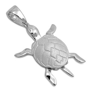 Sterling Silver Shiny Stylized Sea Turtle pendant with Rhodium