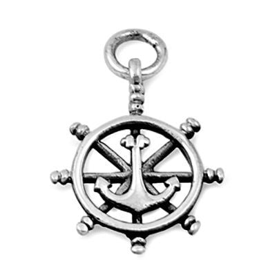 Sterling Silver Sailing Ship Wheel and Boat Anchor pendant - Blades and Bling Sterling Silver Jewelry