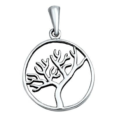 Sterling Silver Winter Tree of Life or branch round pendant