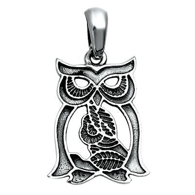 Sterling Silver Owl with Leaves Outline pendant - Blades and Bling Sterling Silver Jewelry