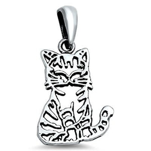 Sterling Silver Small Happy Smiling Cat pendant - Blades and Bling Sterling Silver Jewelry
