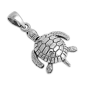 Sterling Silver Small Sea Turtle detailed pendant - Blades and Bling Sterling Silver Jewelry