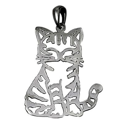 Sterling Silver Smiling Happy Cat Outline pendant - Blades and Bling Sterling Silver Jewelry