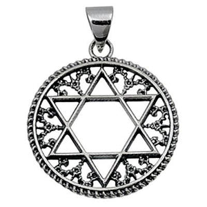 Sterling Silver Star of David Beaded Edge Circle pendant - Blades and Bling Sterling Silver Jewelry