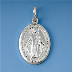 Sterling Silver Virgin Mary Medal Medallion Coin oval pendant