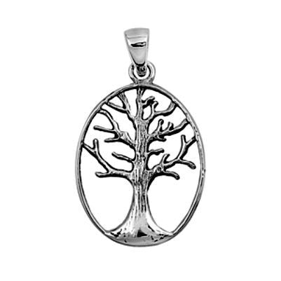 Sterling Silver Oval Winter Family Tree of Life pendant (Yggdrasil) - Blades and Bling Sterling Silver Jewelry