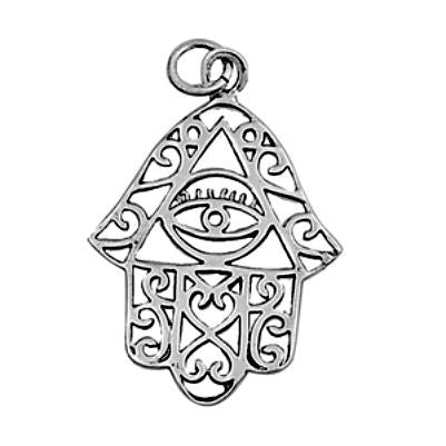 Sterling Silver Eye Hand of God with Infinity Hearts pendant