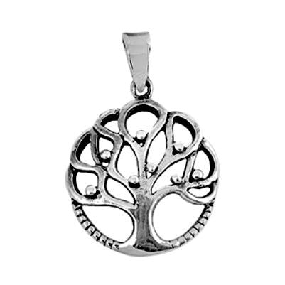 Sterling Silver Small Tree of Life with Fruit round detailed pendant - Blades and Bling Sterling Silver Jewelry