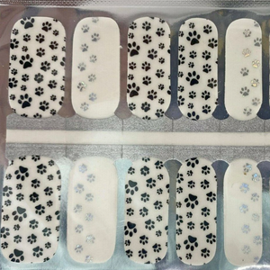 Black and Silver Paw Prints Transparent Overlay Nail Polish Wraps Strips For Ladies and Girls