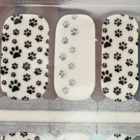 Black and Silver Paw Prints Transparent Overlay Nail Polish Wraps Strips For Ladies and Girls