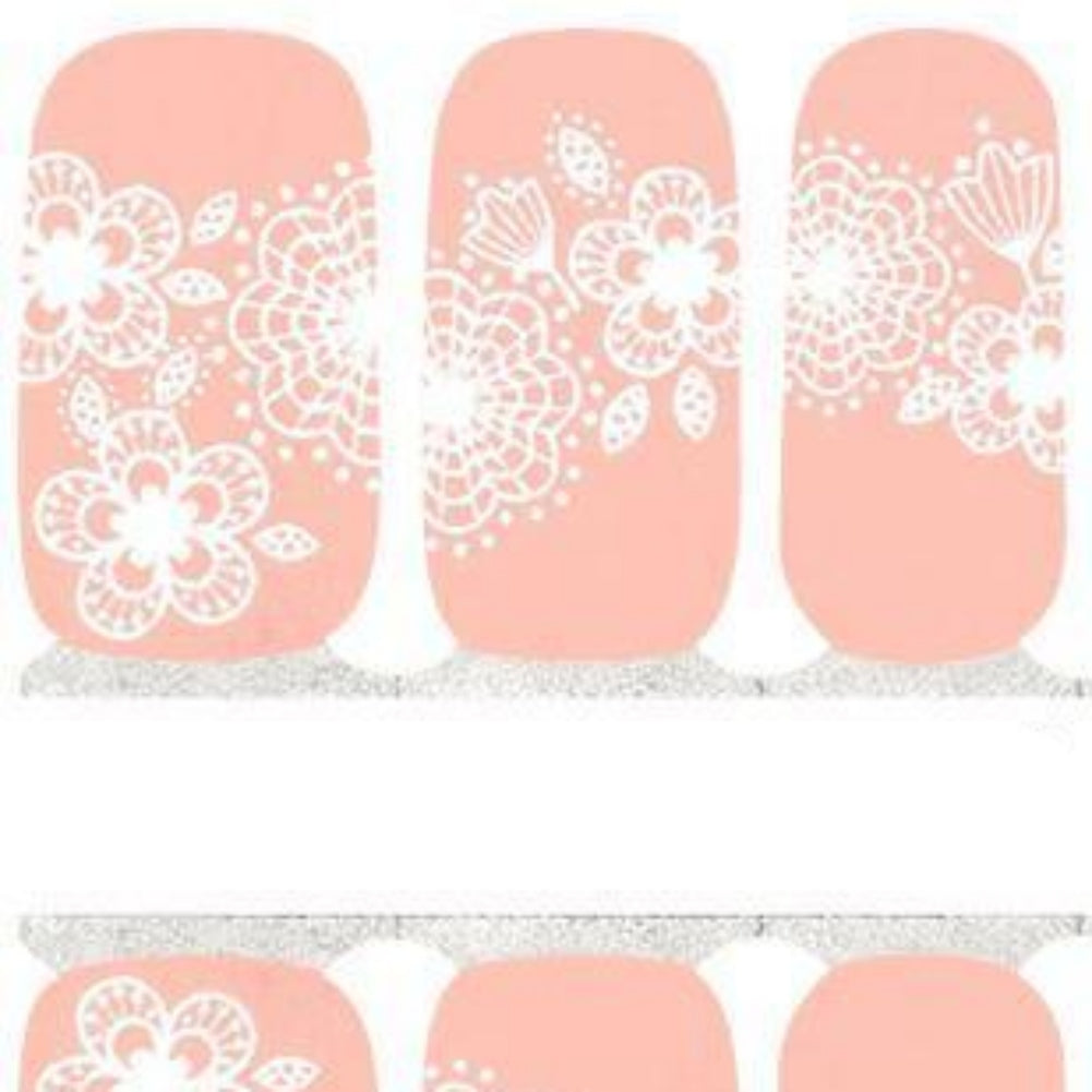 Light pink with white flowers nail wraps strips