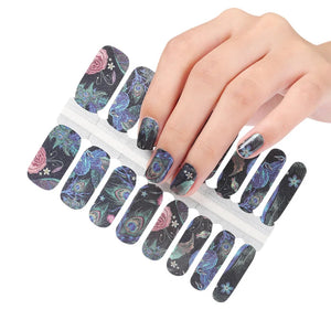Black with flowers nail wraps stickers strips manicure