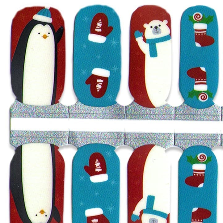 Polar Bear, Penguin, and Santa Nail Polish Wraps Strips Mixed Manicure For Ladies and Girls
