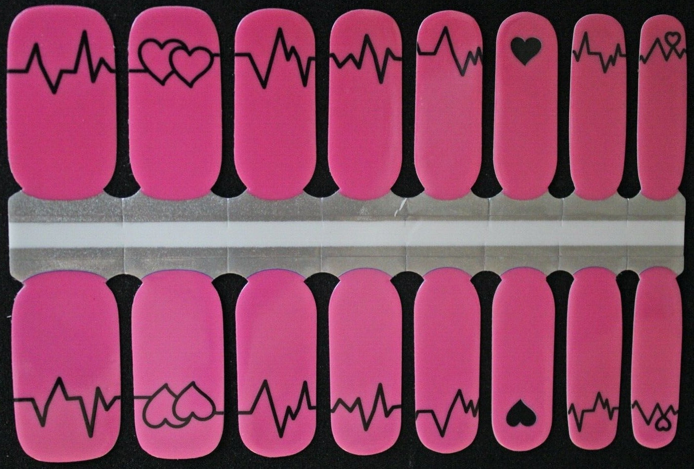 Pink EKG nail polish wraps strips stickers