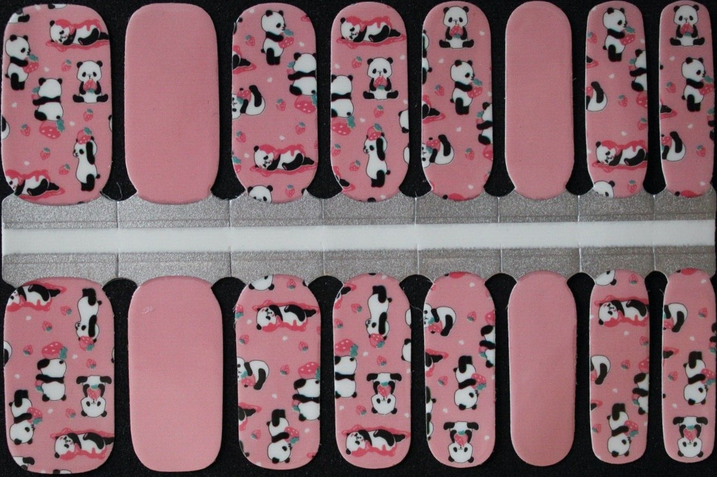 Pink Strawberries and Panda Bears nail polish wraps strips stickers