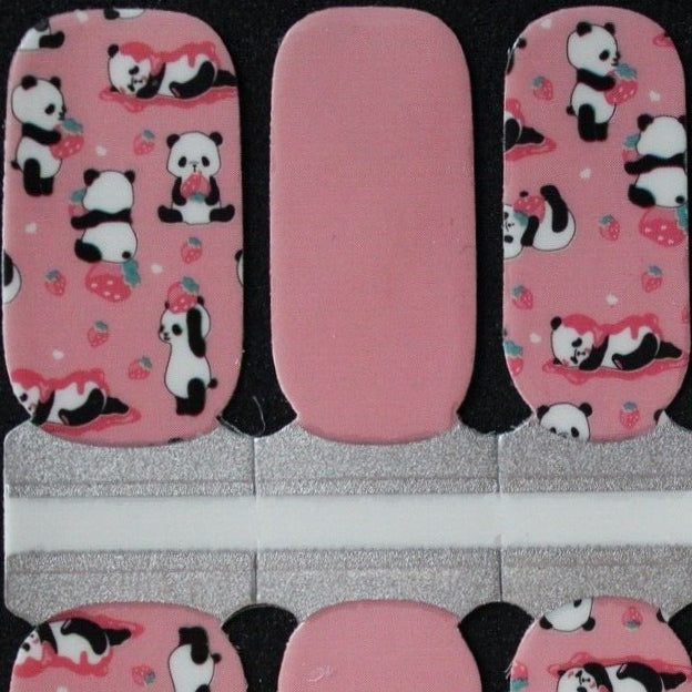Pink Pandas and Strawberries Nail Polish Wraps Stickers