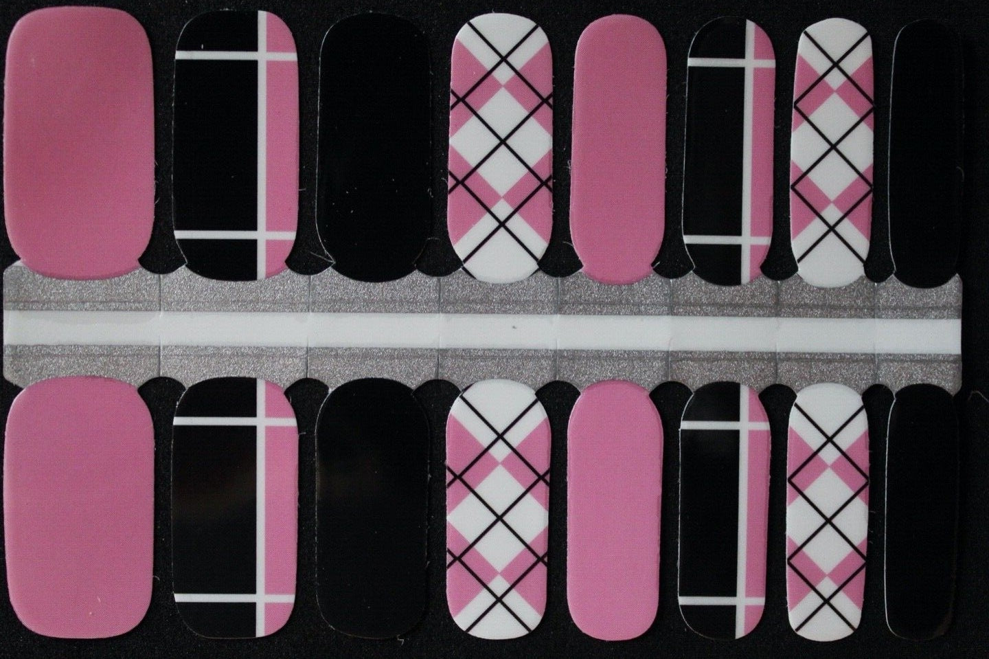 Black pink and white argyle sweater nail polish wraps strips stickers
