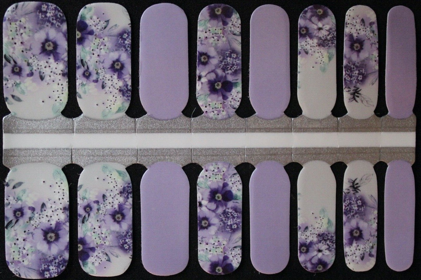 Purple floral and solid lilac nail polish wraps strips stickers