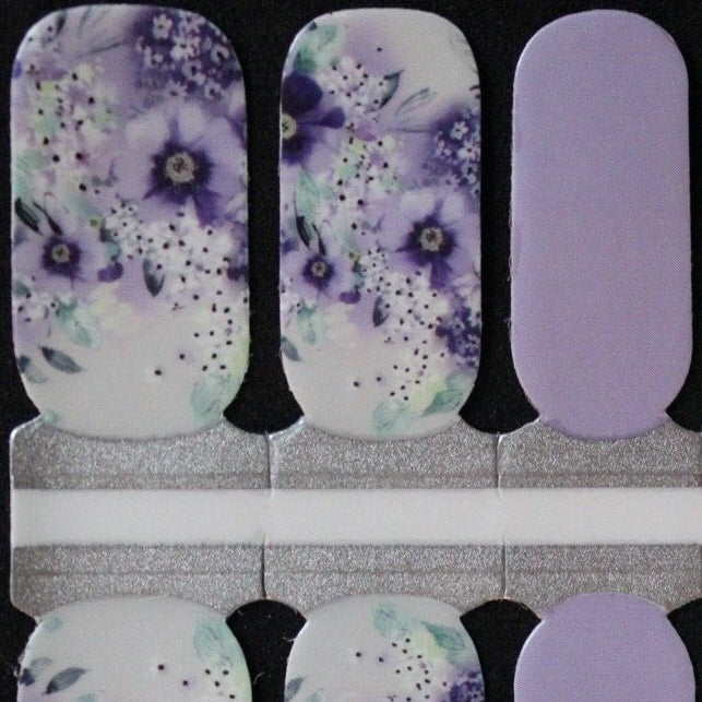 Purple Flowers Nail Polish Wraps Stickers