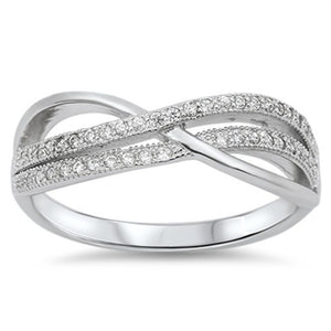 Sterling Silver Pave Set Crossover CZ Infinity Ring Wedding Band size 5-10 by Blades and Bling Sterling Silver Jewelry