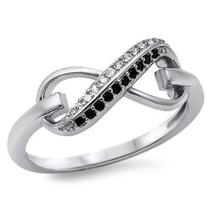 Sterling Silver Pave Set Black and Clear Round Cut CZ Infinity Ring size 4-10 by Blades and Bling Sterling Silver Jewelry