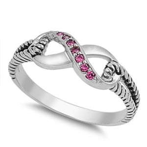 Sterling Silver Ruby Red CZ Infinity Ring with Cable Band Size 4-10 by Blades and Bling Sterling Silver Jewelry