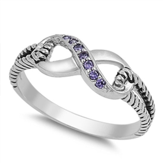 Sterling Silver Purple Amethyst CZ Infinity Ring with Cable Band Size 4-10 by Blades and Bling Sterling Silver Jewelry