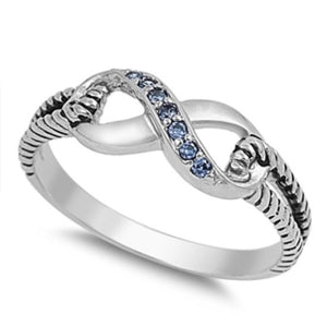 Sterling Silver Blue Sapphire CZ Infinity Ring with Cable Band Size 4-10 - Blades and Bling Sterling Silver Jewelry