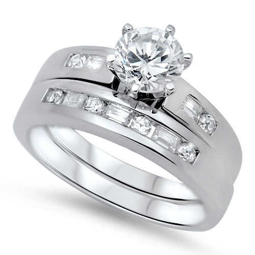 Sterling Silver CZ 1 carat Brilliant Round Cut Wedding Ring Set 5-10 - Blades and Bling Sterling Silver Jewelry