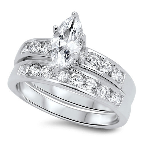 Sterling Silver CZ 1.25 carat Marquise Cut Channel Set Wedding Ring Set 4-10 - Blades and Bling Sterling Silver Jewelry